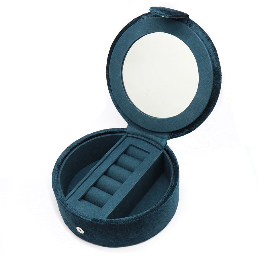POM Dark Teal Velvet Hedgehog & Autumnal Leaves Medium Round Jewellery Box