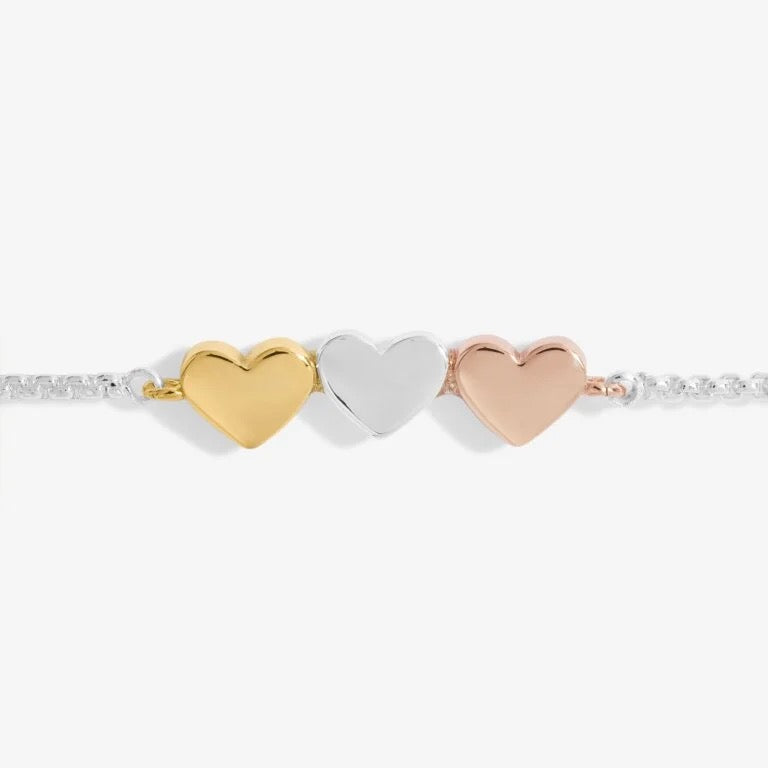 Joma Jewellery -Trio Hearts - Silver Mini Charms Slider Bracelet