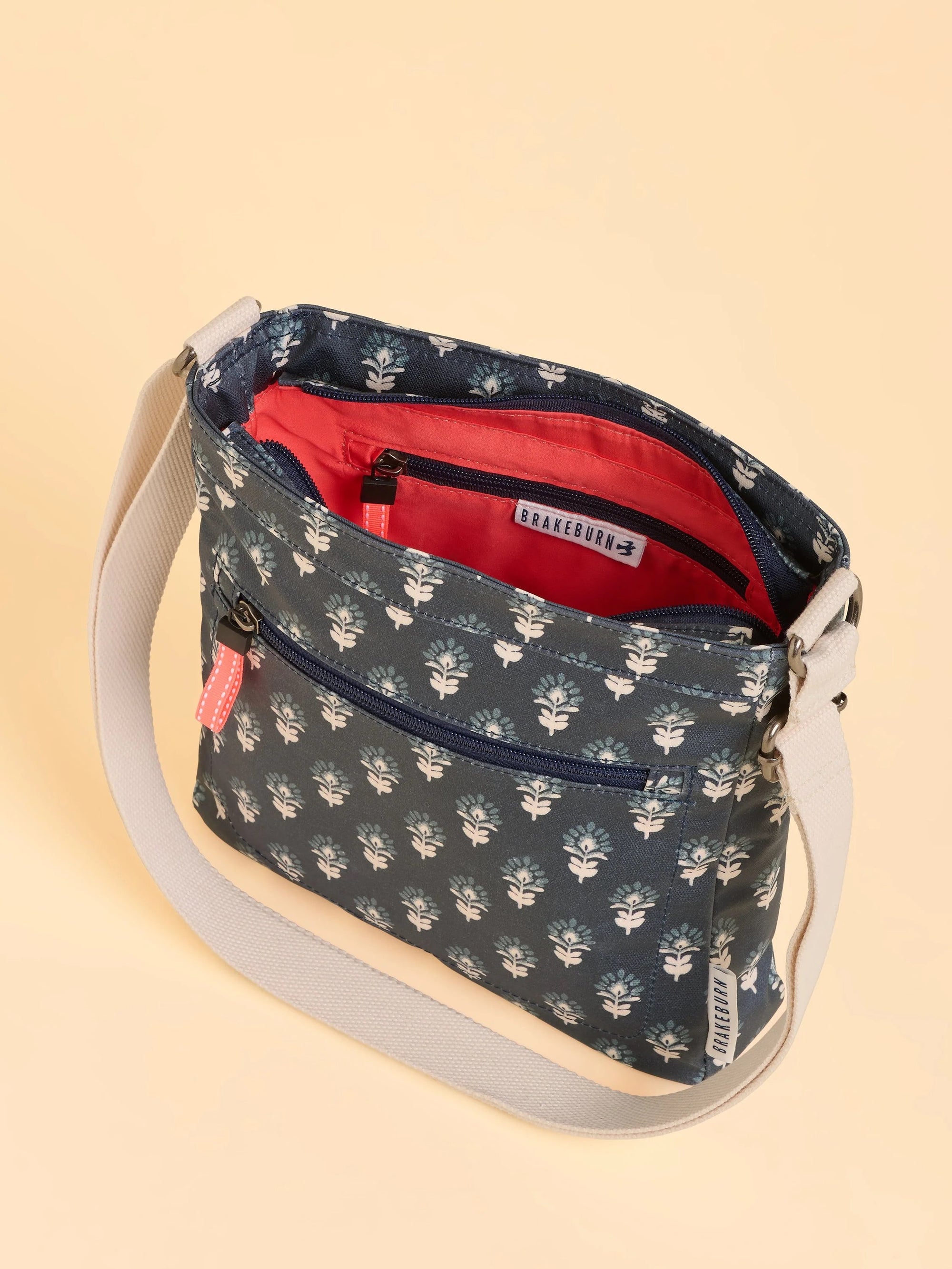 Brakeburn Henna Print Canvas Portrait Crossbody Bag - Navy