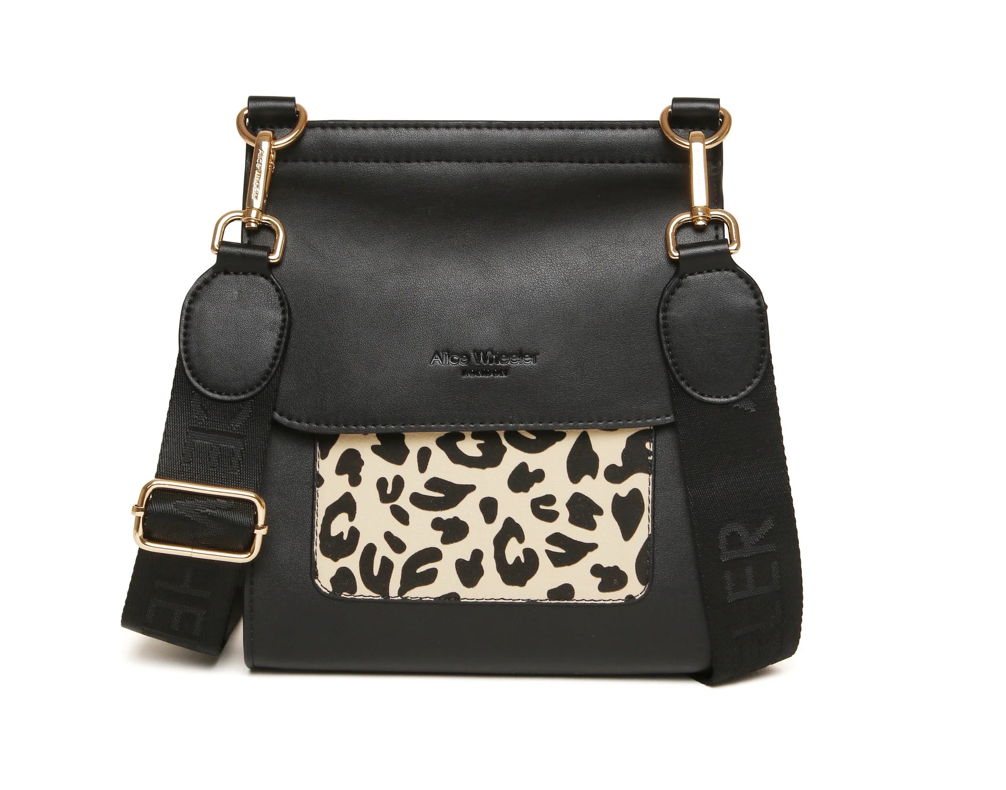Alice Wheeler -Light Leopard Animal Print Bloomsbury Crossbody Handbag - Black
