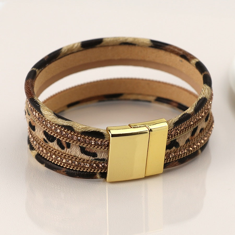 POM Multi-Strand Classic Leopard Print & Gold Magnetic Bracelet