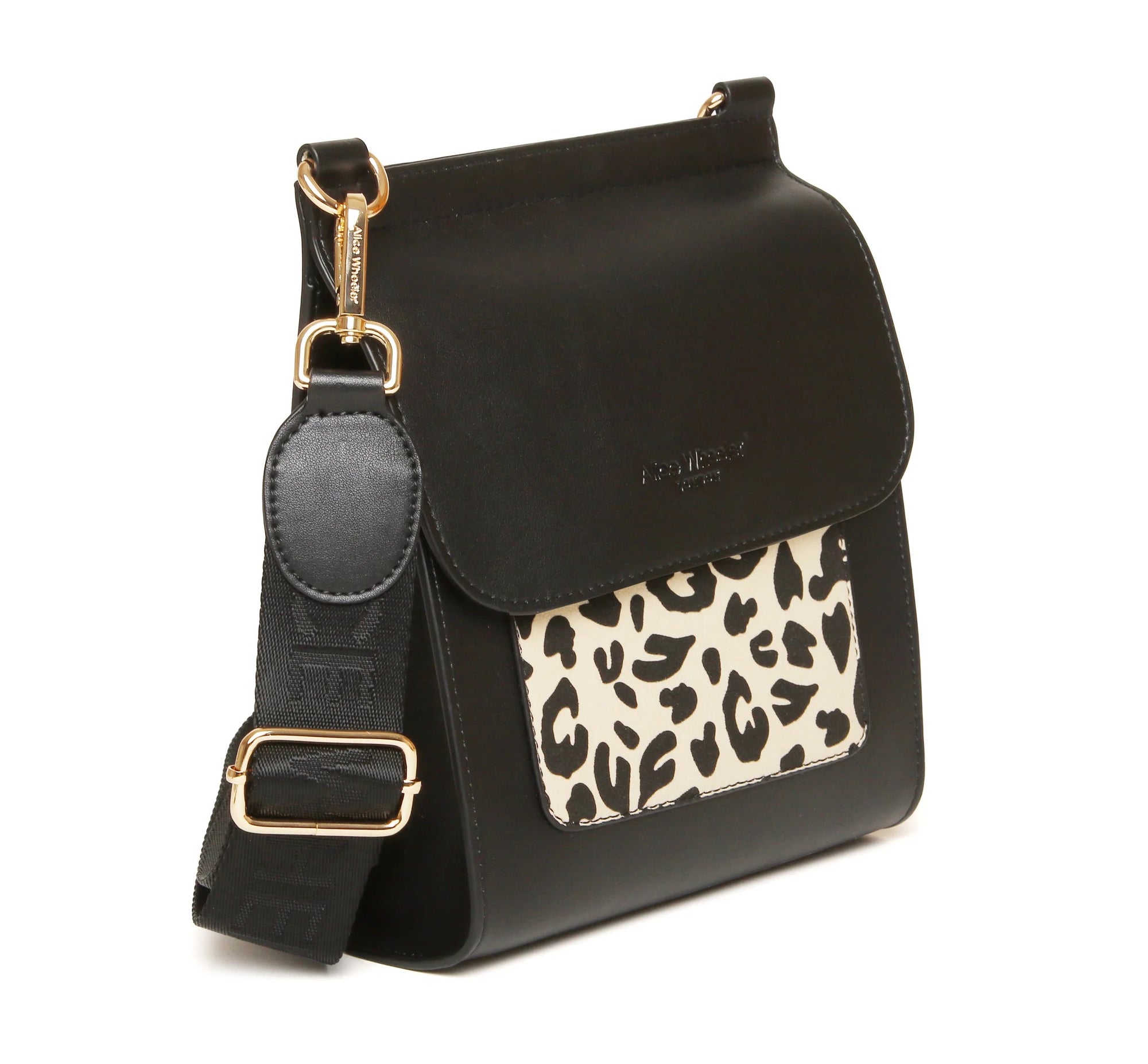 Alice Wheeler -Light Leopard Animal Print Bloomsbury Crossbody Handbag - Black