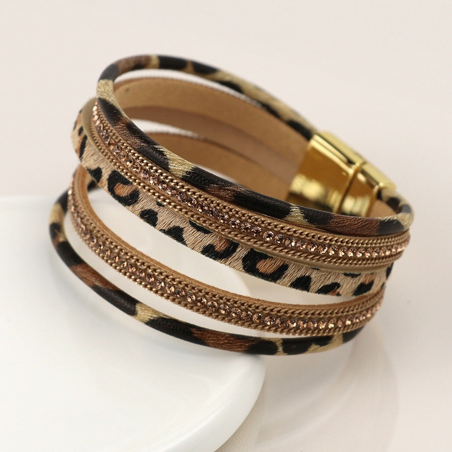 POM Multi-Strand Classic Leopard Print & Gold Magnetic Bracelet