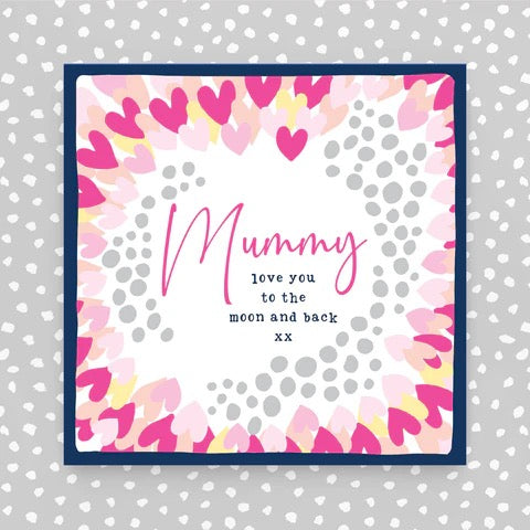 Molly Mae Mummy Love You the Moon & Back Navy & Pink Hearts Card