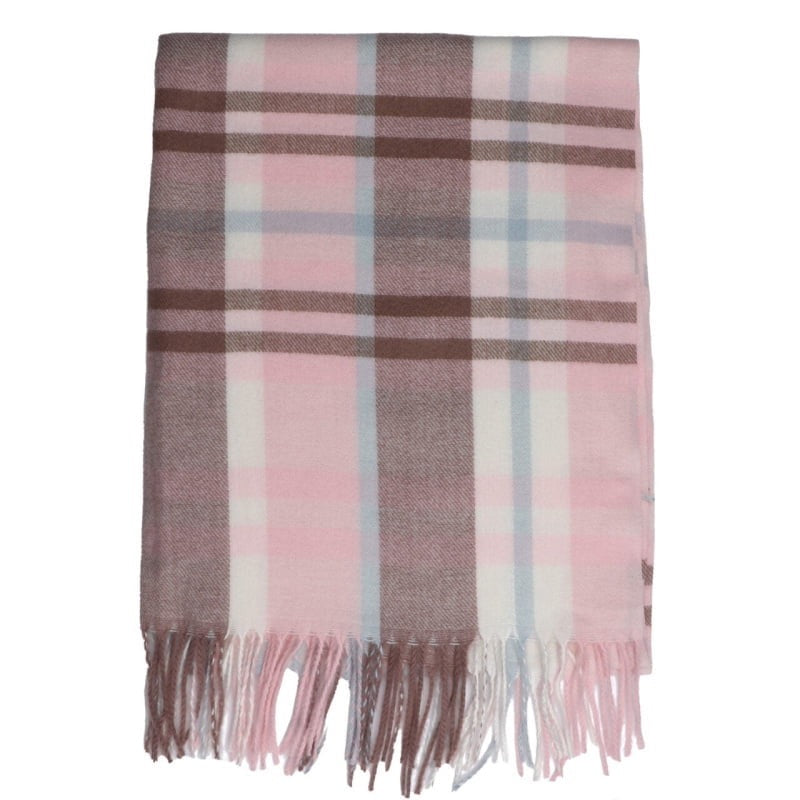 Zelly Check Tassel Pink Scarf