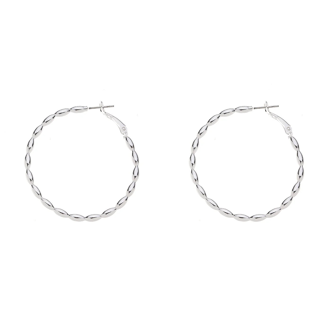 Park Lane - Rice Bead Large Hoop Earrings - Silver