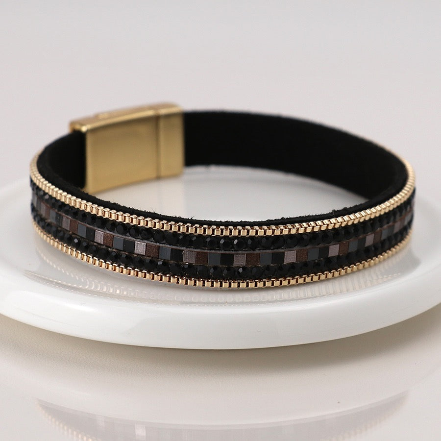 POM Black & Gold Embellished Magnetic Bracelet