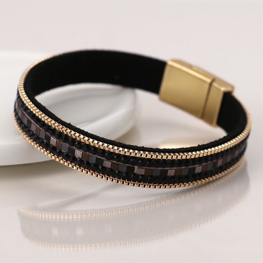 POM Black & Gold Embellished Magnetic Bracelet