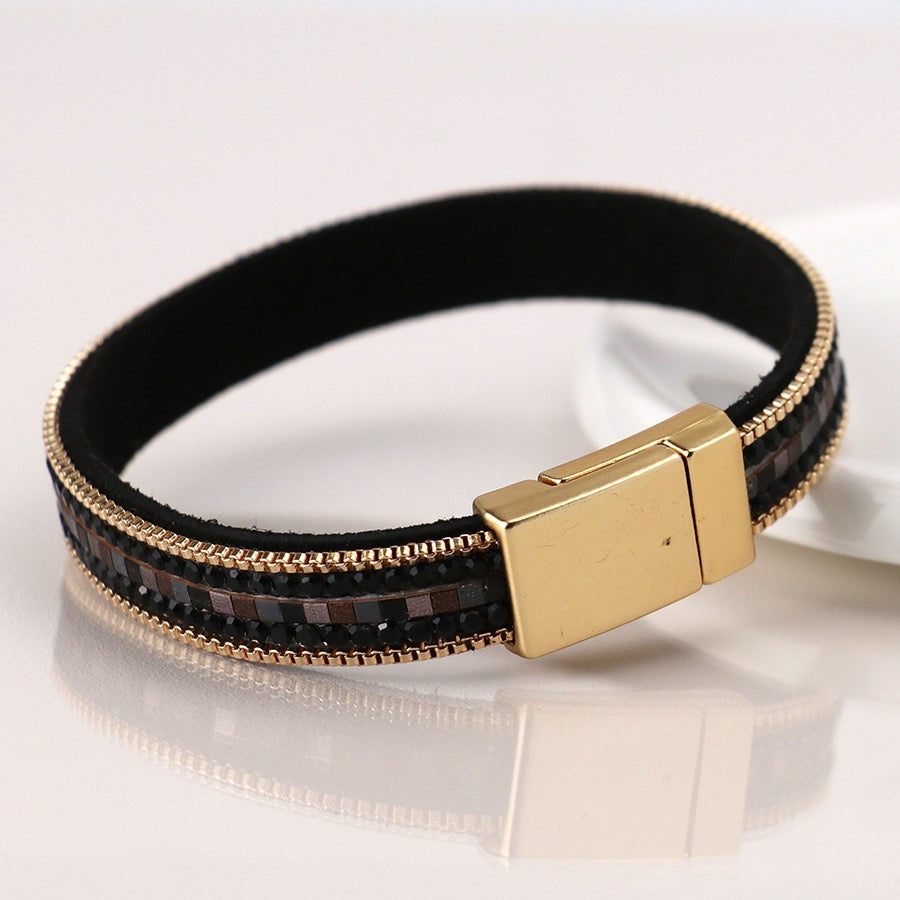 POM Black & Gold Embellished Magnetic Bracelet