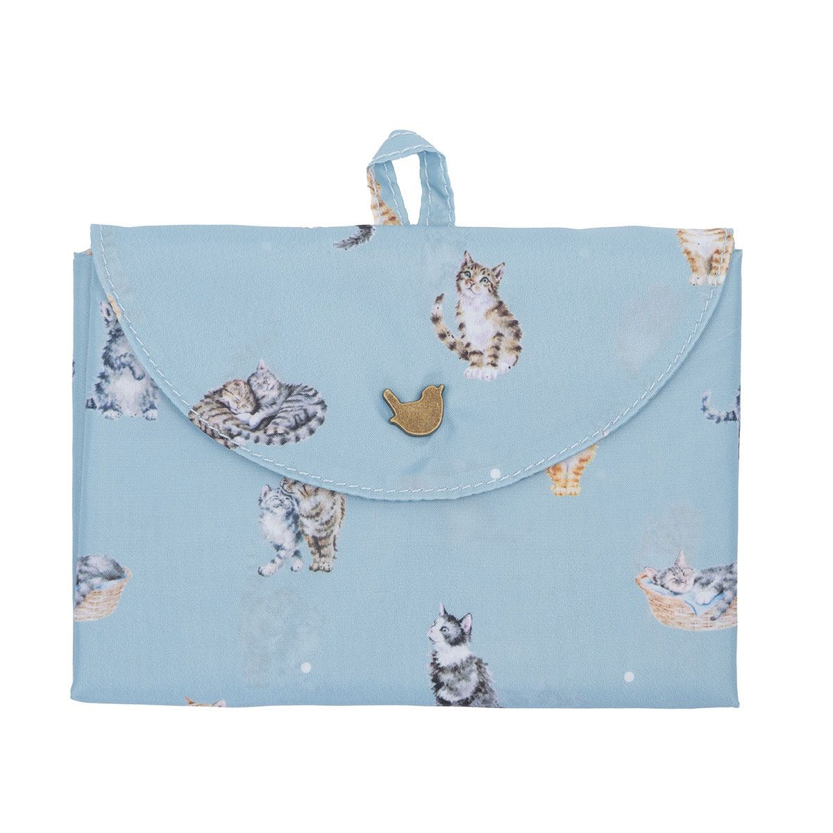 'Feline Friends' Cats Blue Fold Up Shopping Bag - Wrendale Designs