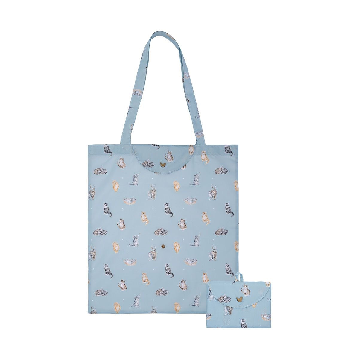 'Feline Friends' Cats Blue Fold Up Shopping Bag - Wrendale Designs