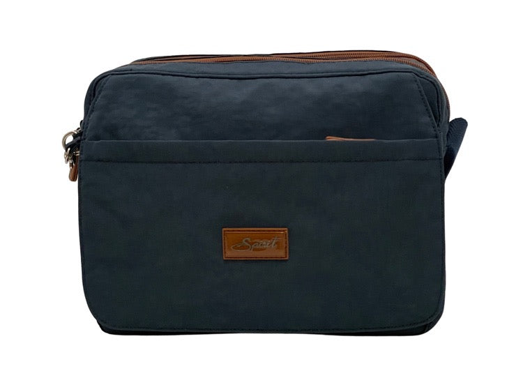 Spirit (1669) Lightweight Multi Compartment Crossbody Handbag - Navy/Tan