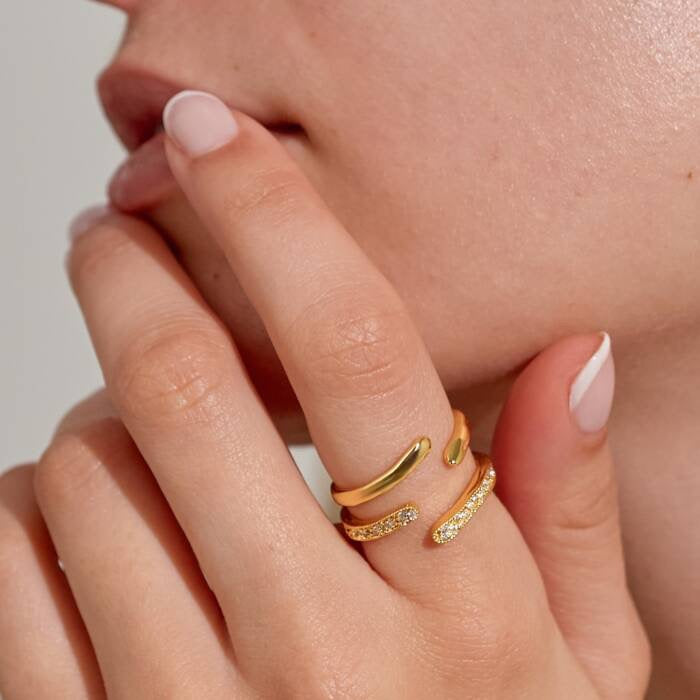 Joma Jewellery Soul Shine Organic Wave Ring Stack - Gold Plated - Set of 2