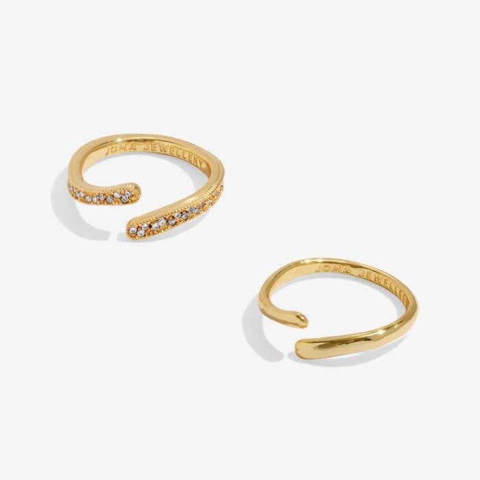 Joma Jewellery Soul Shine Organic Wave Ring Stack - Gold Plated - Set of 2
