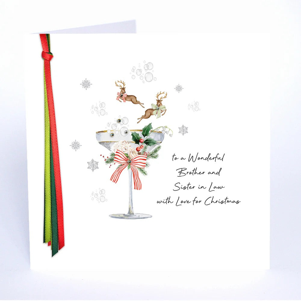 Five Dollar Shake - Wonderful Brother & Sister-in-Law Reindeer Festive Glass - Christmas Card