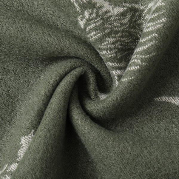 Olive Green & Grey Highland Cow Reversible Tassel Scarf - Cashmere Blend