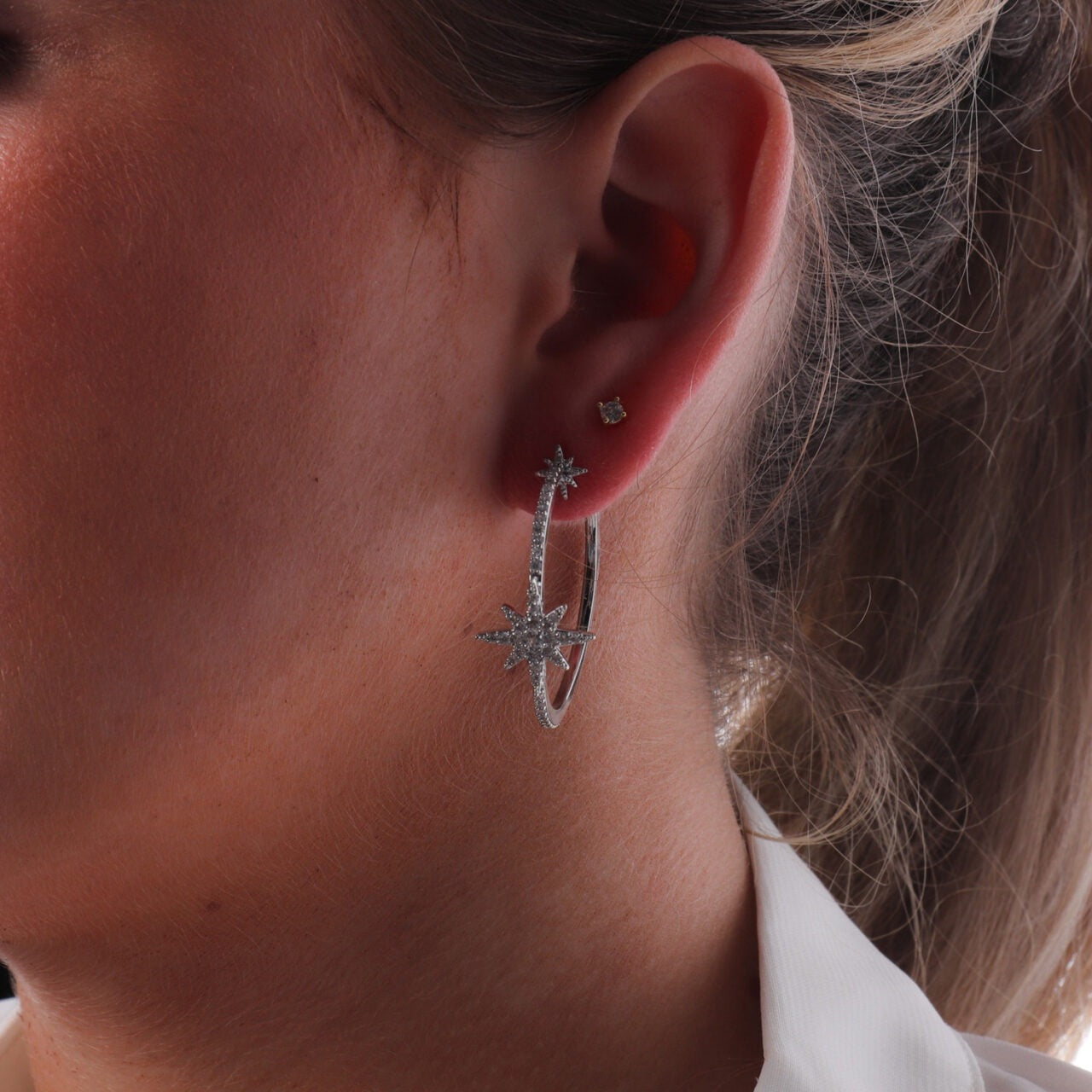 Zelly Beatrice Constellation Star Large Hoop Earrings - Silver