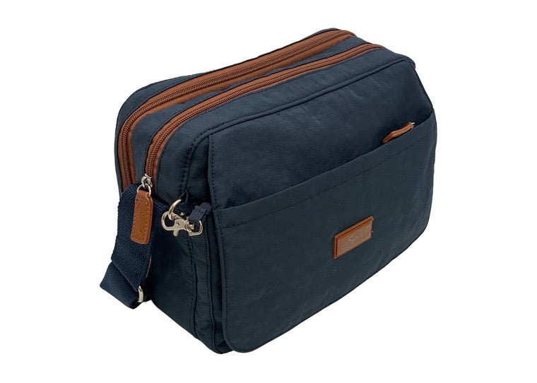 Spirit (1669) Lightweight Multi Compartment Crossbody Handbag - Navy/Tan