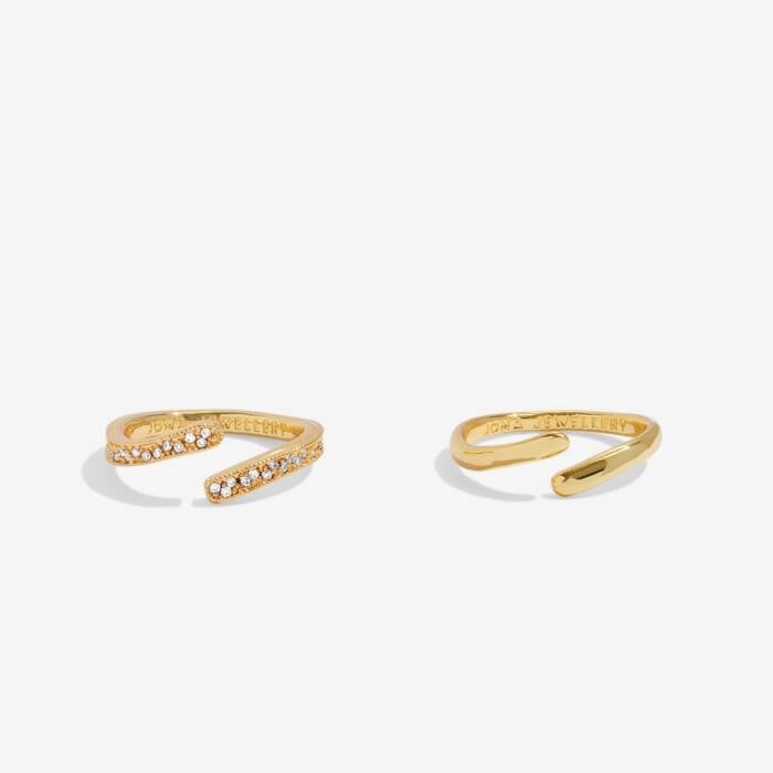 Joma Jewellery Soul Shine Organic Wave Ring Stack - Gold Plated - Set of 2