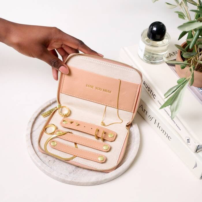 Katie Loxton Slim Travel Jewellery Case -Love You Mum - Peony Blush Pink