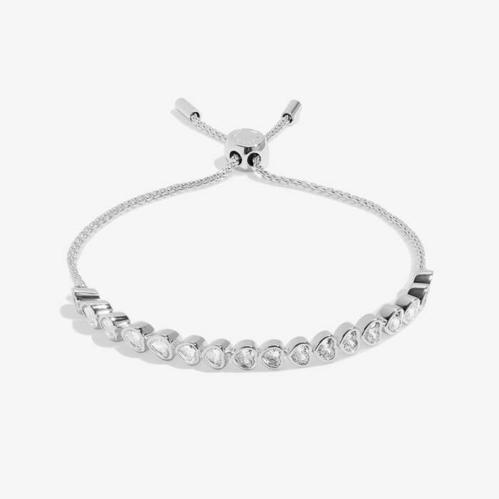 Joma Jewellery Bracelet Bar Heart CZ Tennis Slider Bracelet - Silver Plated