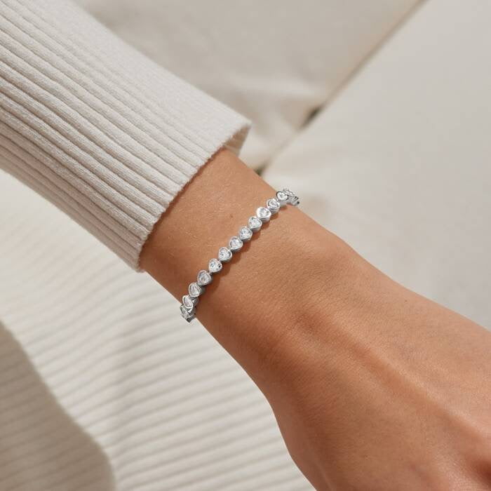 Joma Jewellery Bracelet Bar Heart CZ Tennis Slider Bracelet - Silver Plated