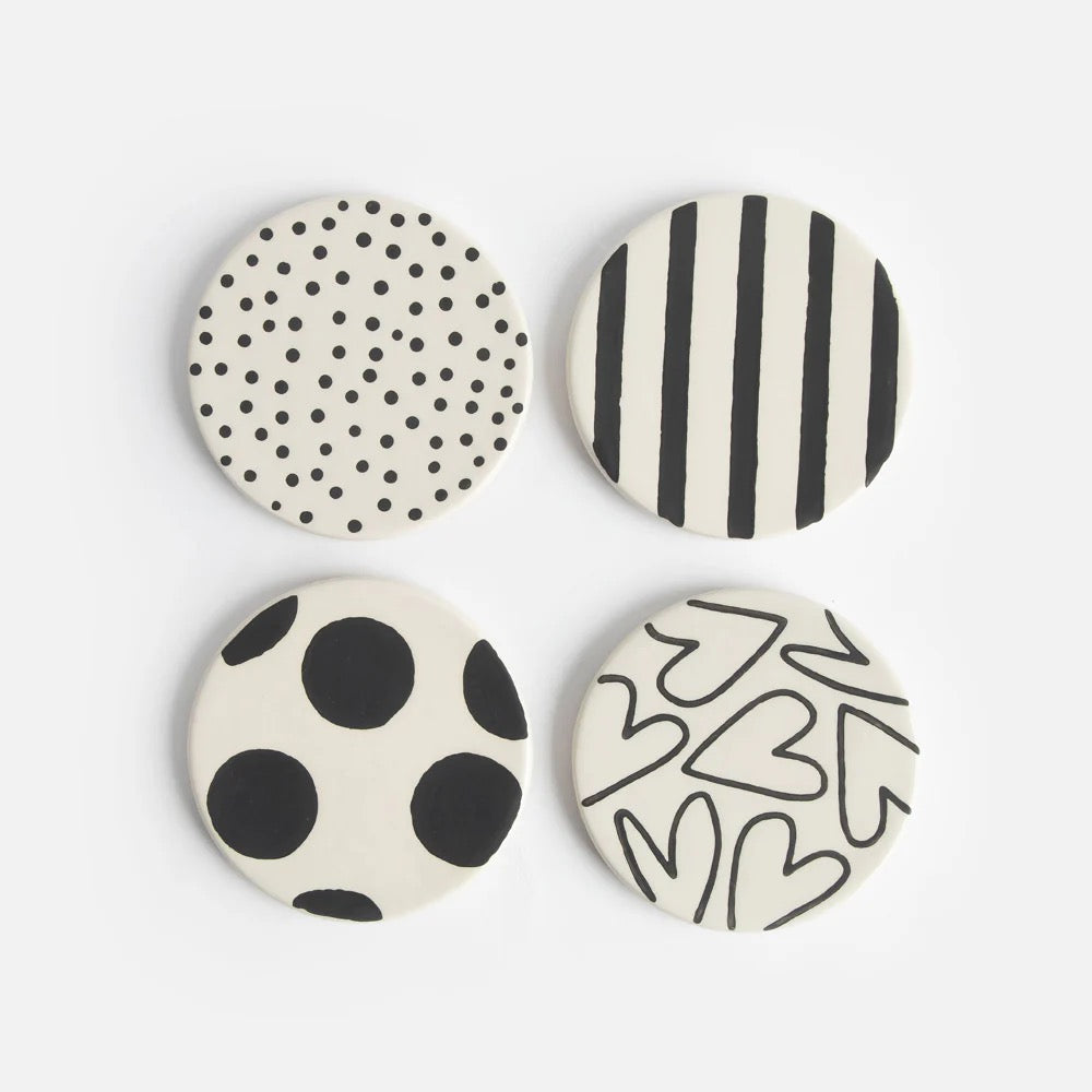 Caroline Gardner Mono Print Stoneware Round Coasters (Set of 4)