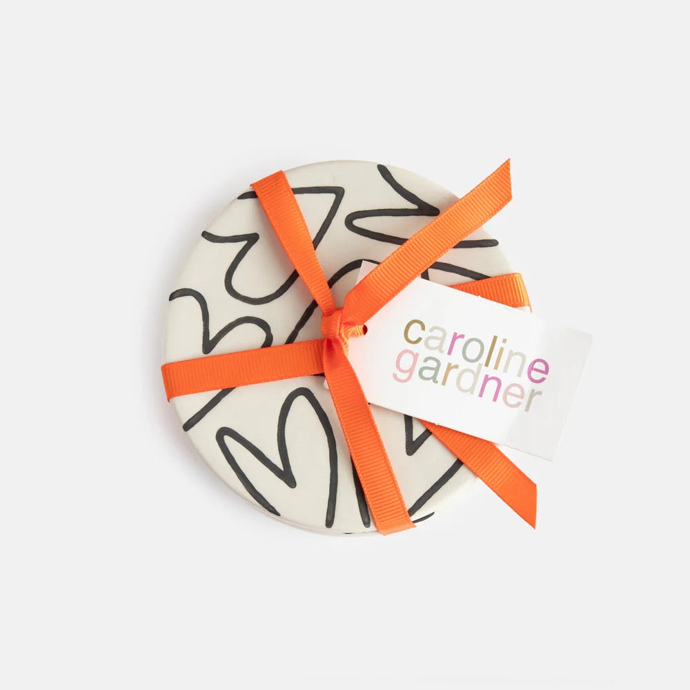 Caroline Gardner Mono Print Stoneware Round Coasters (Set of 4)