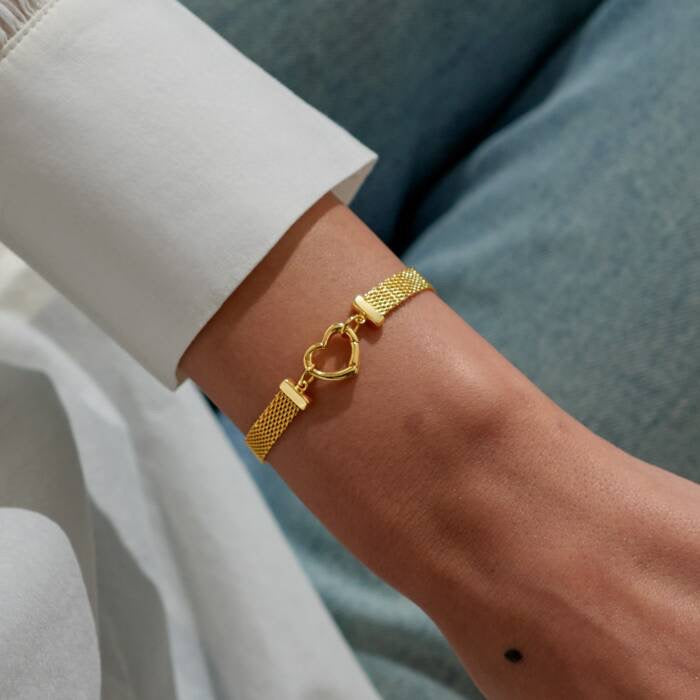 Joma Jewellery Bracelet Bar Gold Mesh Heart Clasp Bracelet - Gold Plated