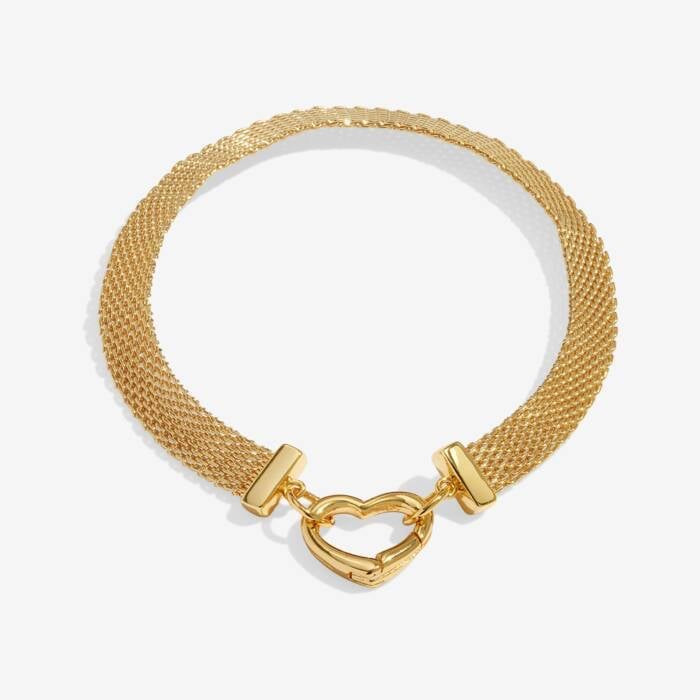 Joma Jewellery Bracelet Bar Gold Mesh Heart Clasp Bracelet - Gold Plated