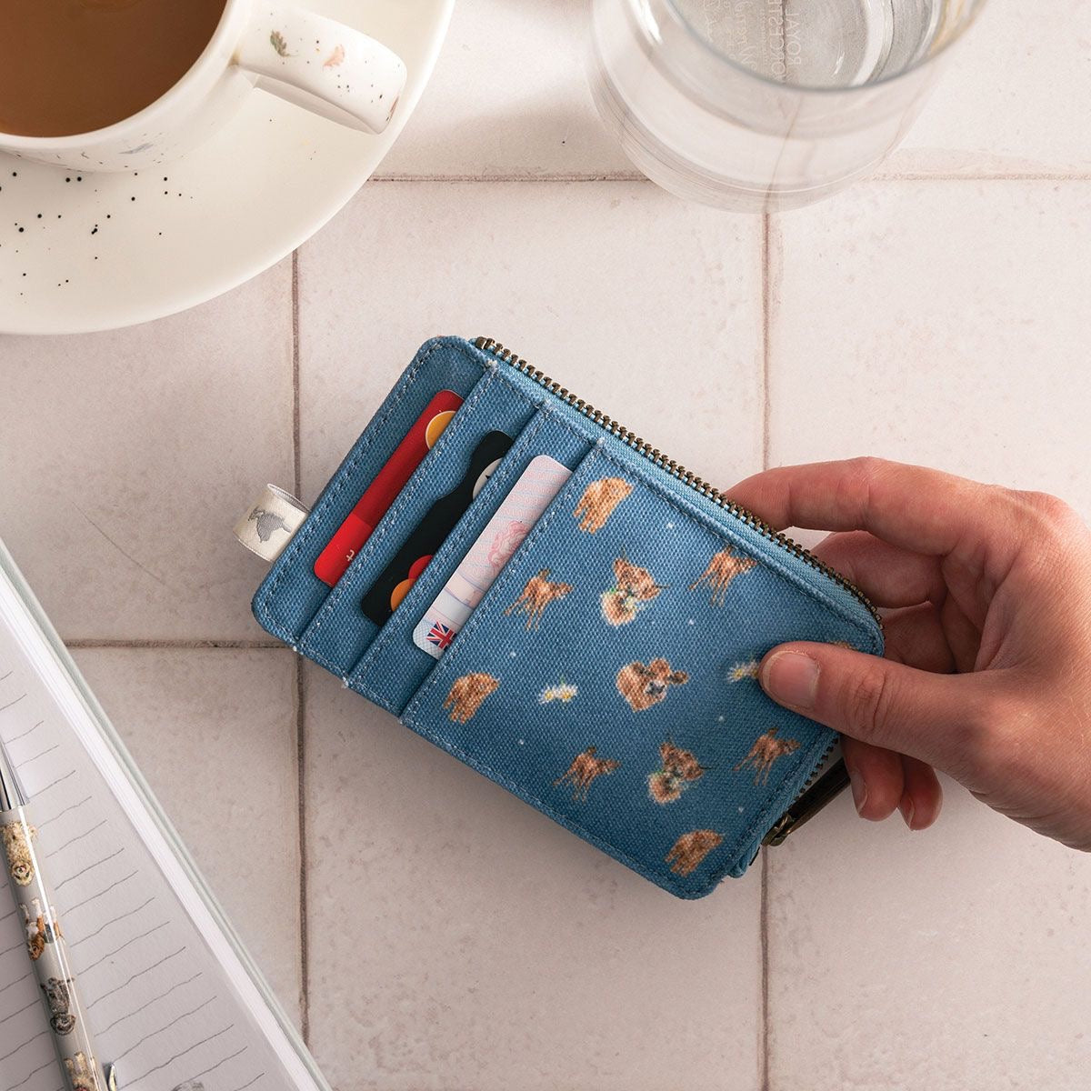 Wrendale Designs 'Farmyard Friends' Cow Coin & Card Purse - Blue