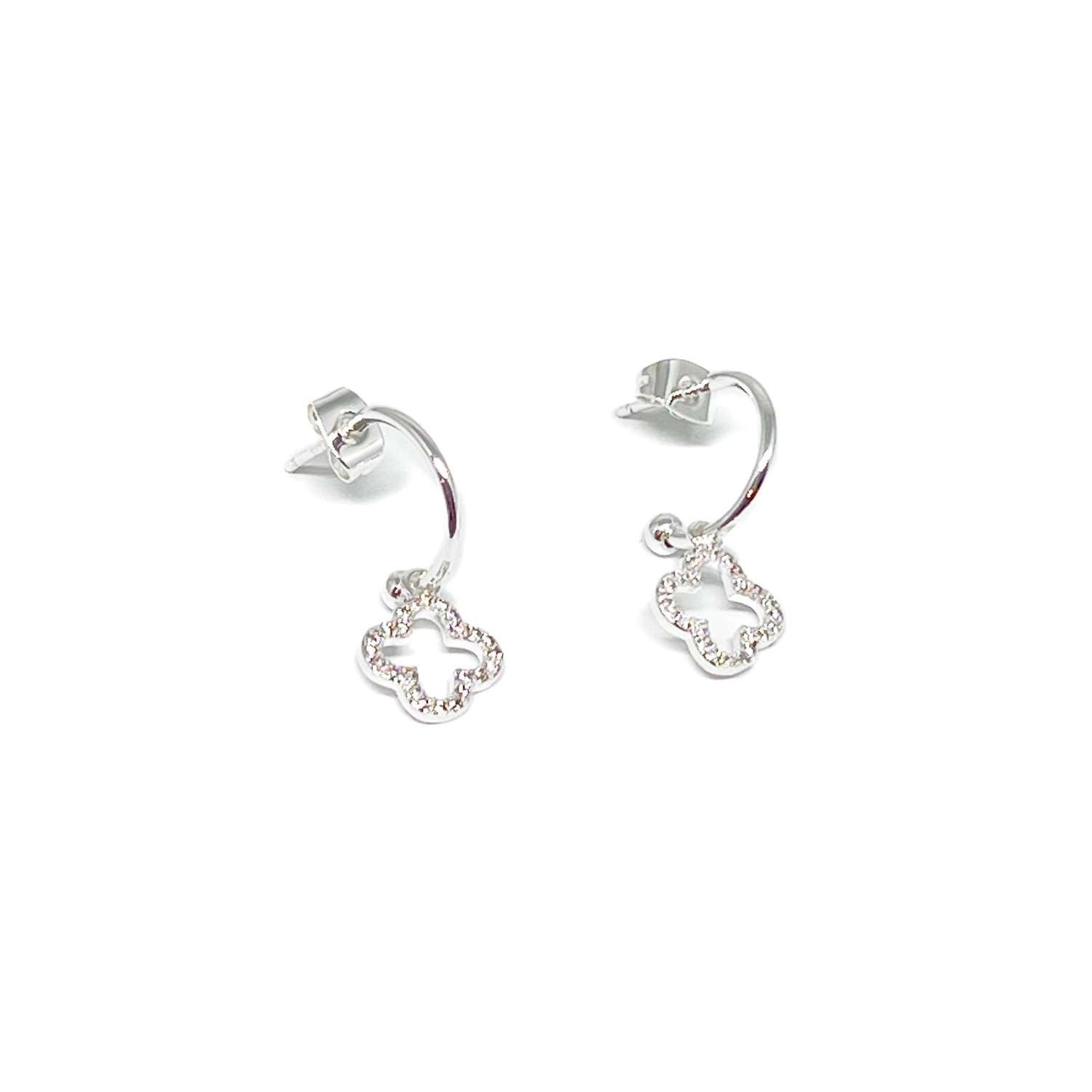 Enya Pave Clover Hoop Earrings - Silver - Clementine Jewellery