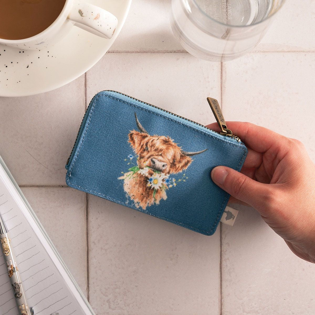 Wrendale Designs 'Farmyard Friends' Cow Coin & Card Purse - Blue
