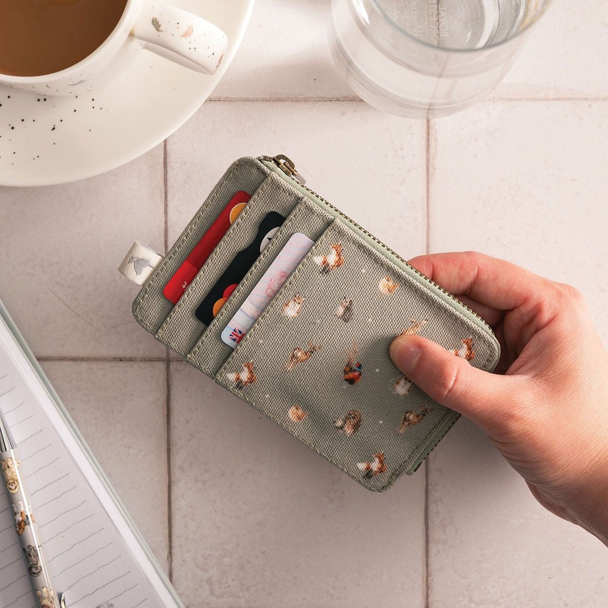 Wrendale Designs 'Woodlander' Hedgehog Coin & Card Purse - Green