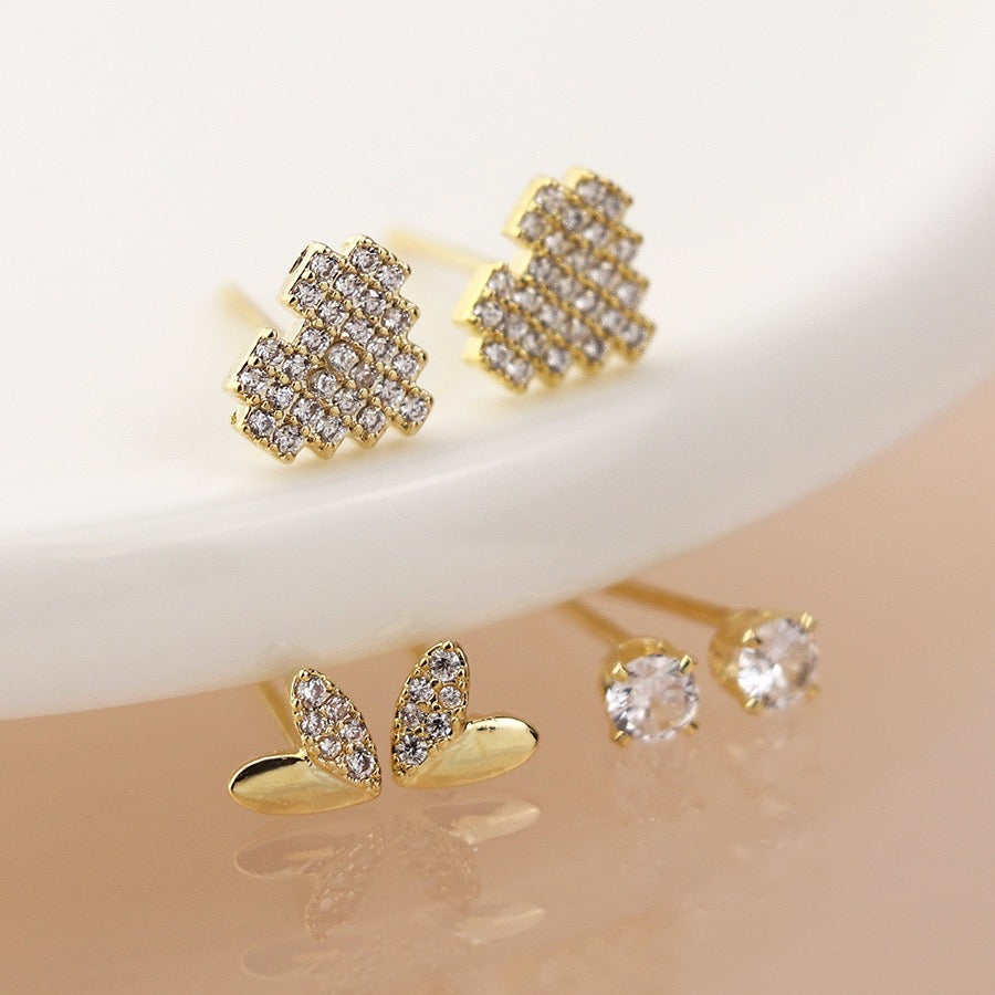 POM Golden Hearts & Round Studs Earring Set - Set of 3
