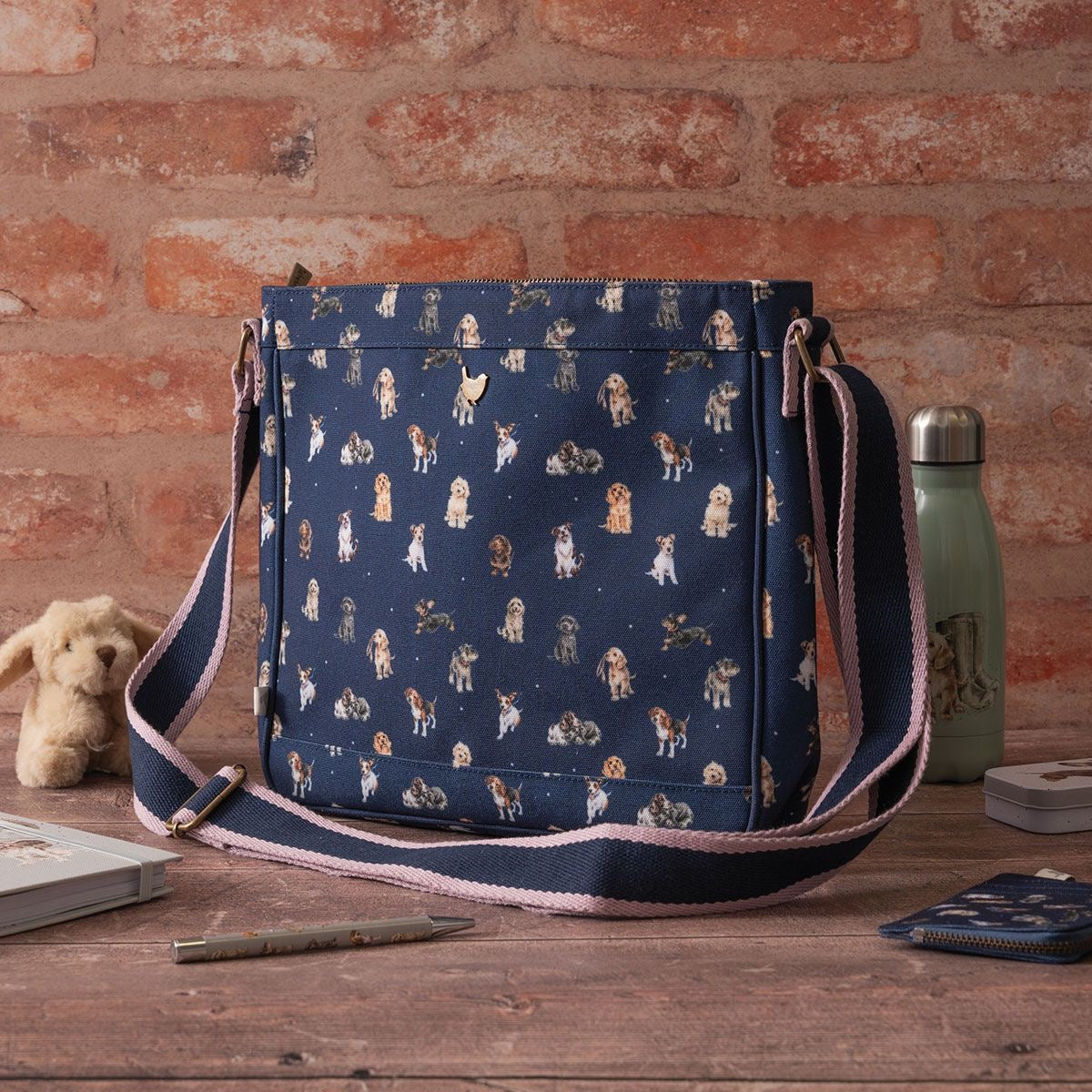 Wrendale Everyday 'A Dog's Life' Dog Canvas Crossbody Bag - Dark Blue
