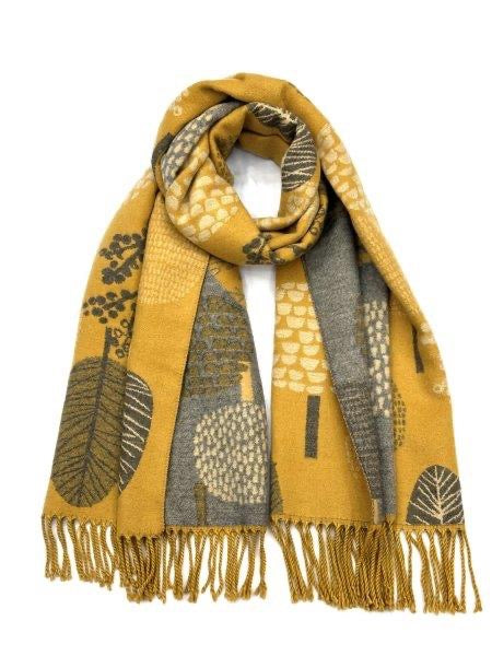 Mustard & Grey - Tree of Life 24 - Reversible Tassel Scarf - Cashmere Blend