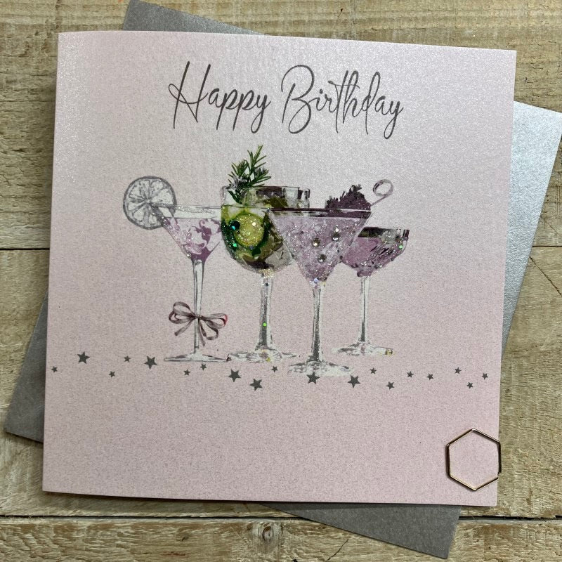 Cocktails Happy Birthday Card - White Cotton Cards