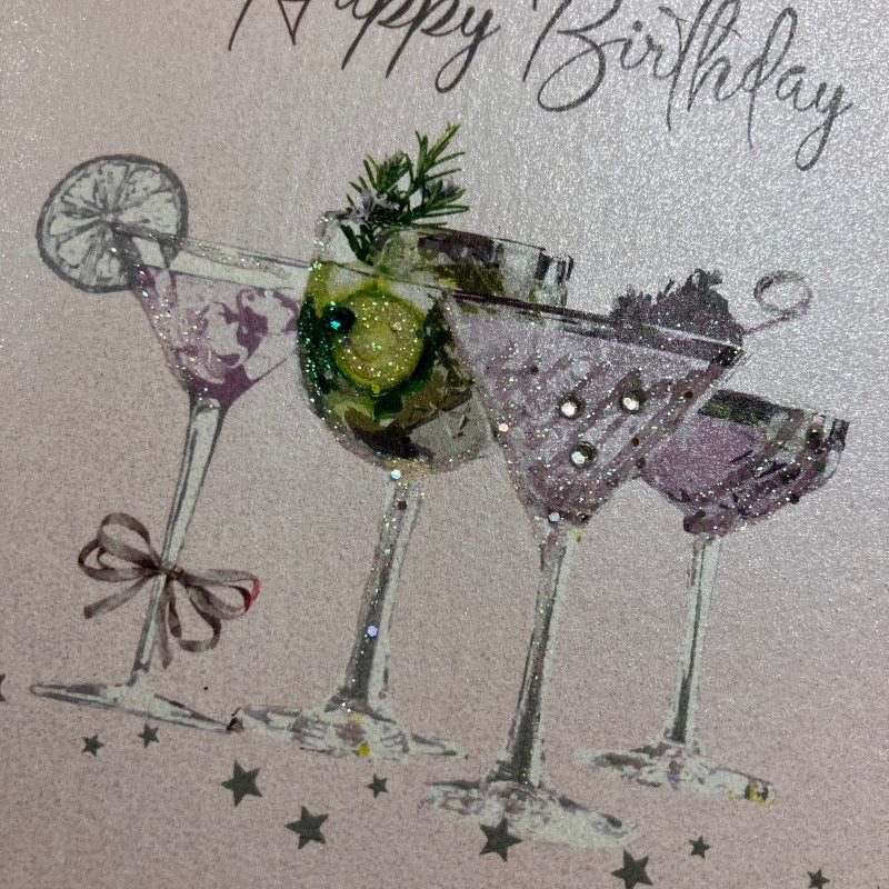 Cocktails Happy Birthday Card - White Cotton Cards