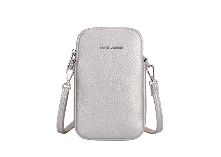 David Jones (NV6937-1) Single Phone Crossbody Handbag - Silver - Silver fittings