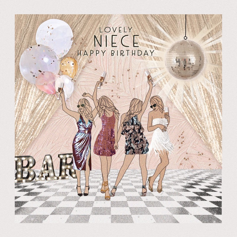 Lovely Niece Birthday Girls Partying Card - Hammond Gower