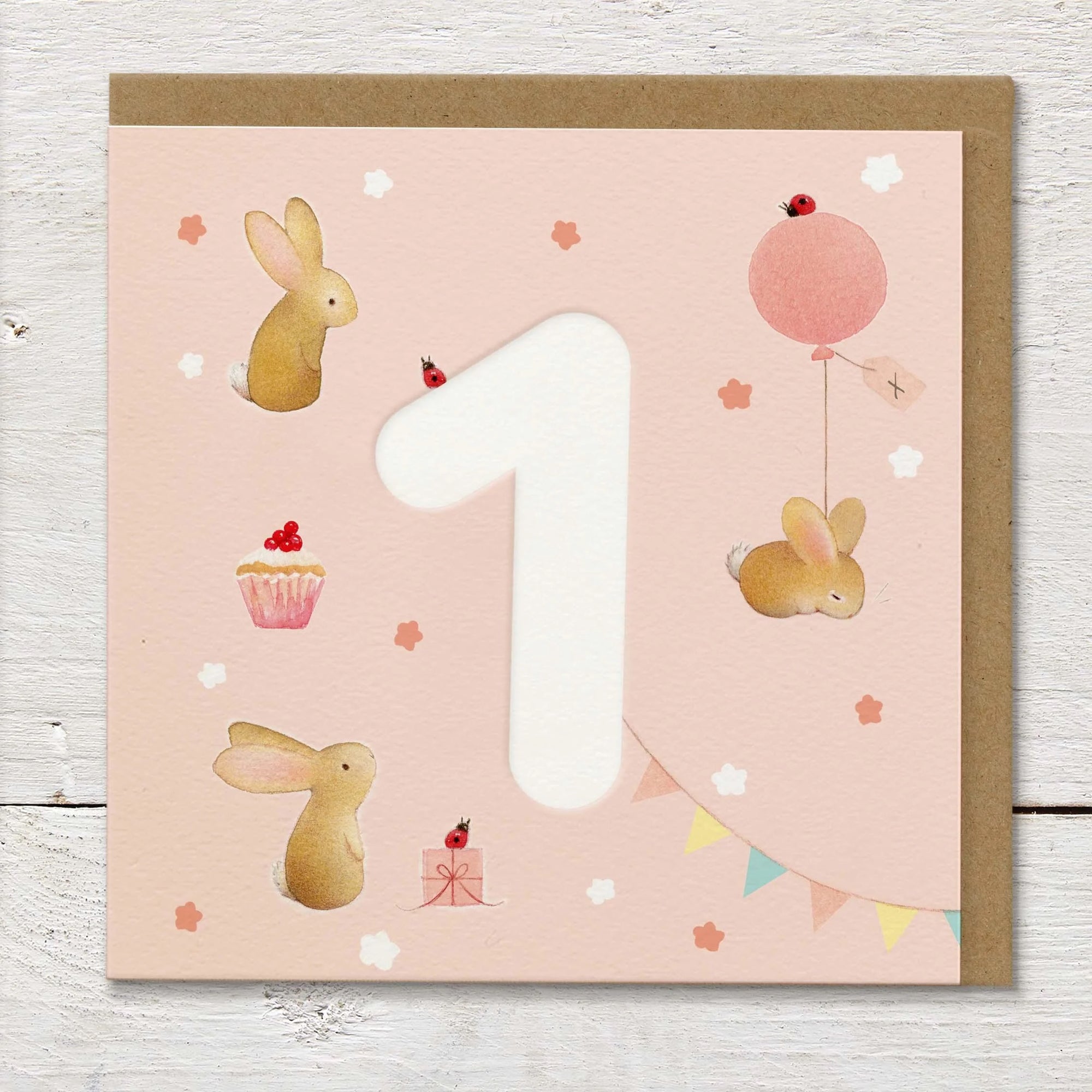 Ginger Betty Girl's 1st Birthday (Rabbits) - Birthday Card