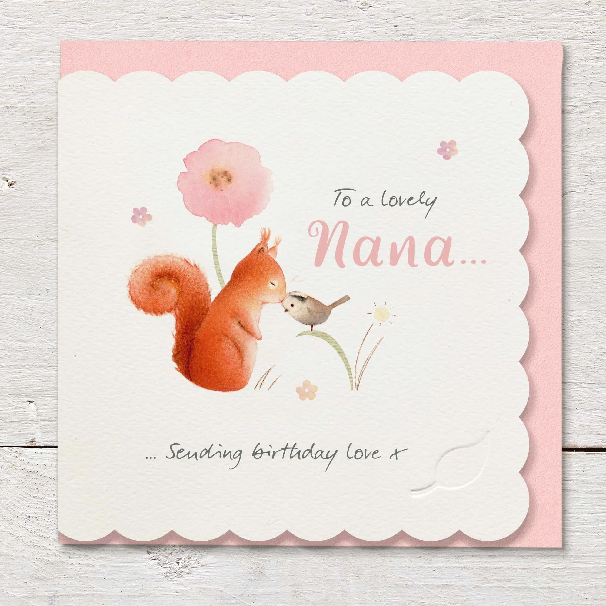 Ginger Betty - To a Lovely Nana (Squirrel & Bird) - Scalloped Edge - Birthday Card