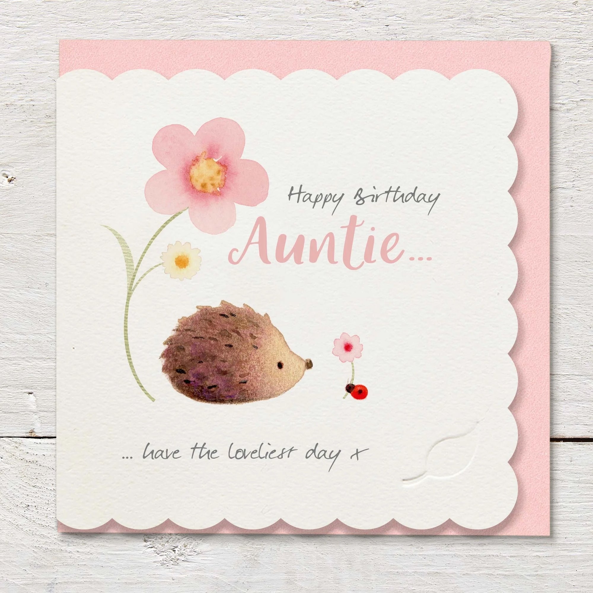 Ginger Betty - Happy Birthday Auntie (Hedgehog) - Scalloped Edge - Birthday Car