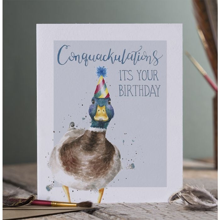 'Conquakulations' Duck Birthday Card - Wrendale Designs