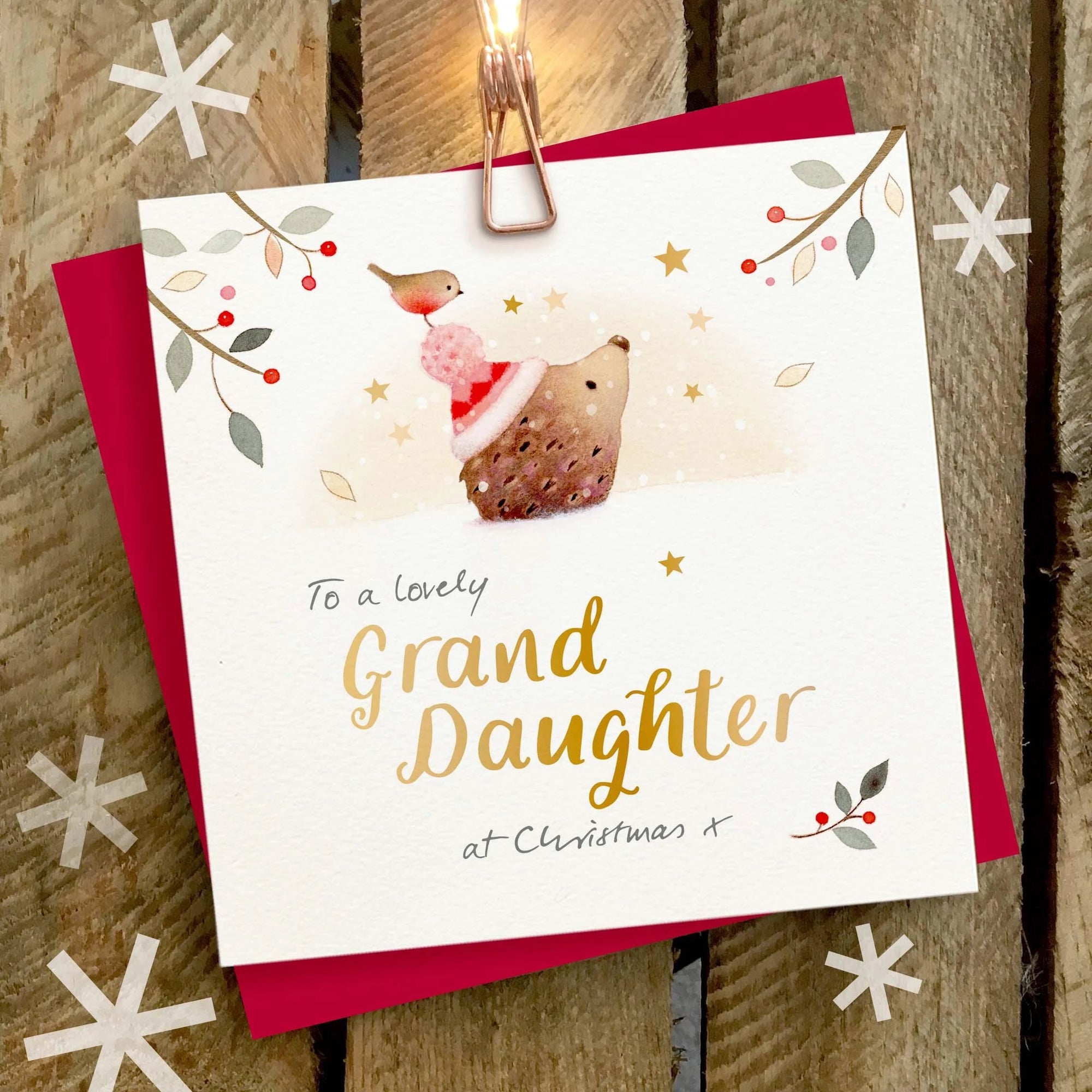 Ginger Betty - Lovely Granddaughter (Hedgehog & Robin) - Christmas Card