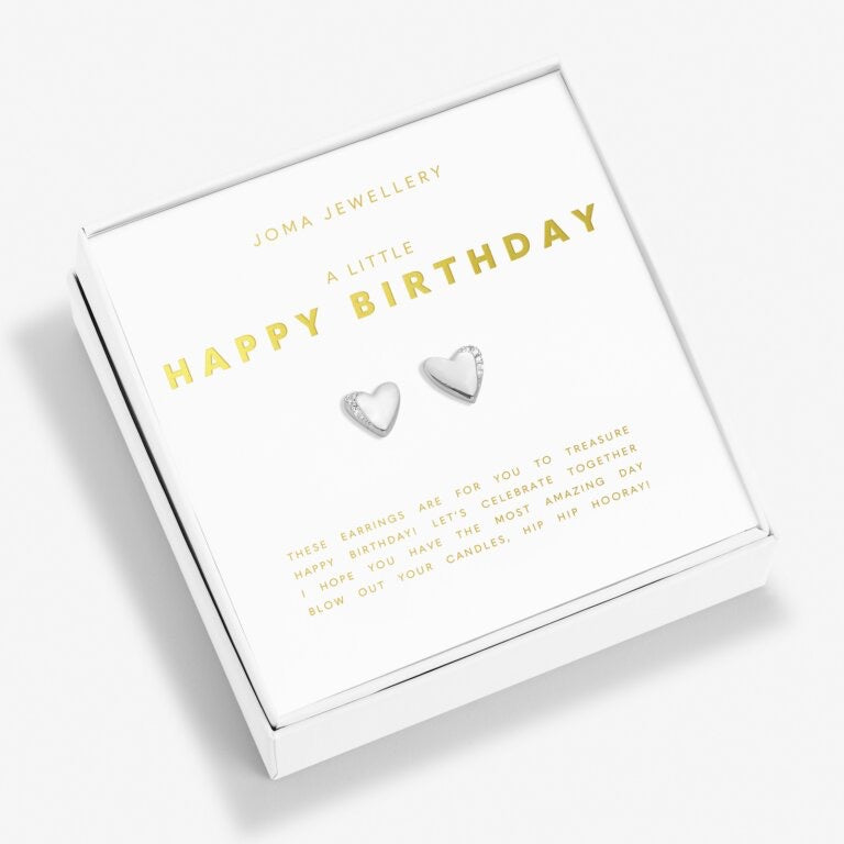 Joma Jewellery - Boxed A Little "Happy Birthday' Heart Stud Earrings - Silver