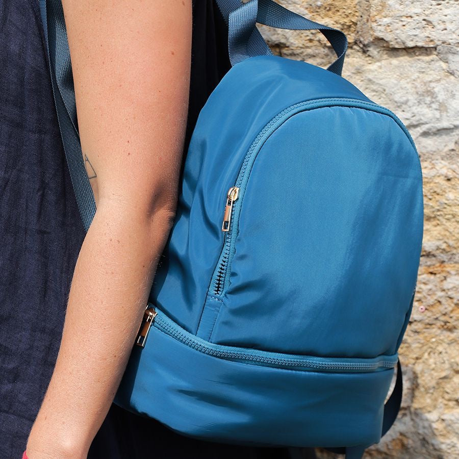 POM Teal Recycled Polyester Backpack with Front Pocket - Teal/Yellow