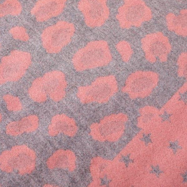 Pink & Grey Leopard & Star Reversible Tassel Scarf - Cashmere Blend