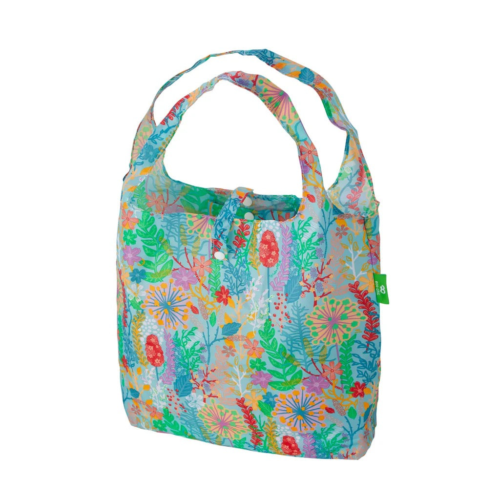 Eco Chic Foldable Recycled Shopping Bag - Lush Floral - Blue